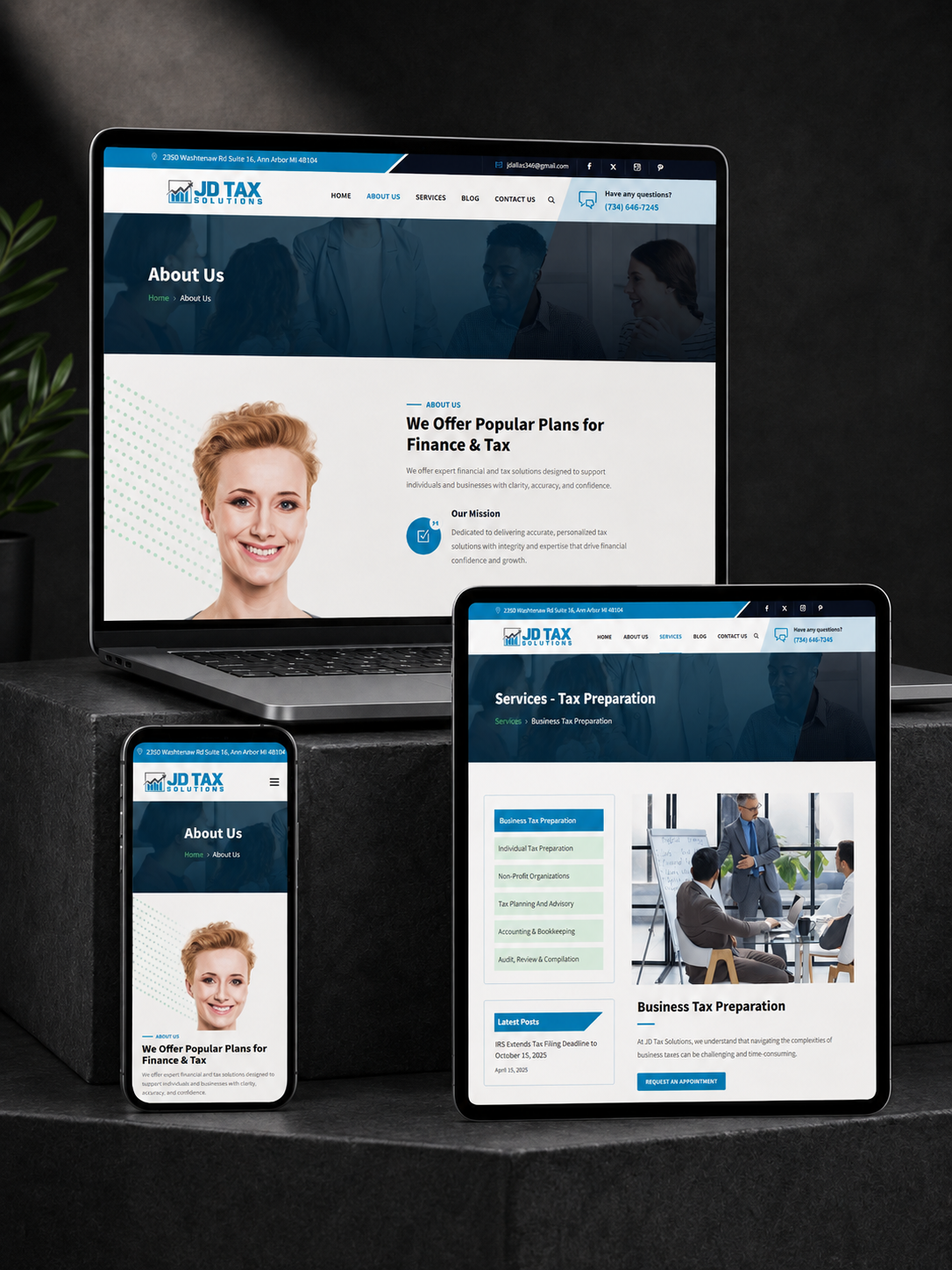 JD Tax Solutions website project multi-view showcase by Fresh Work Factory
