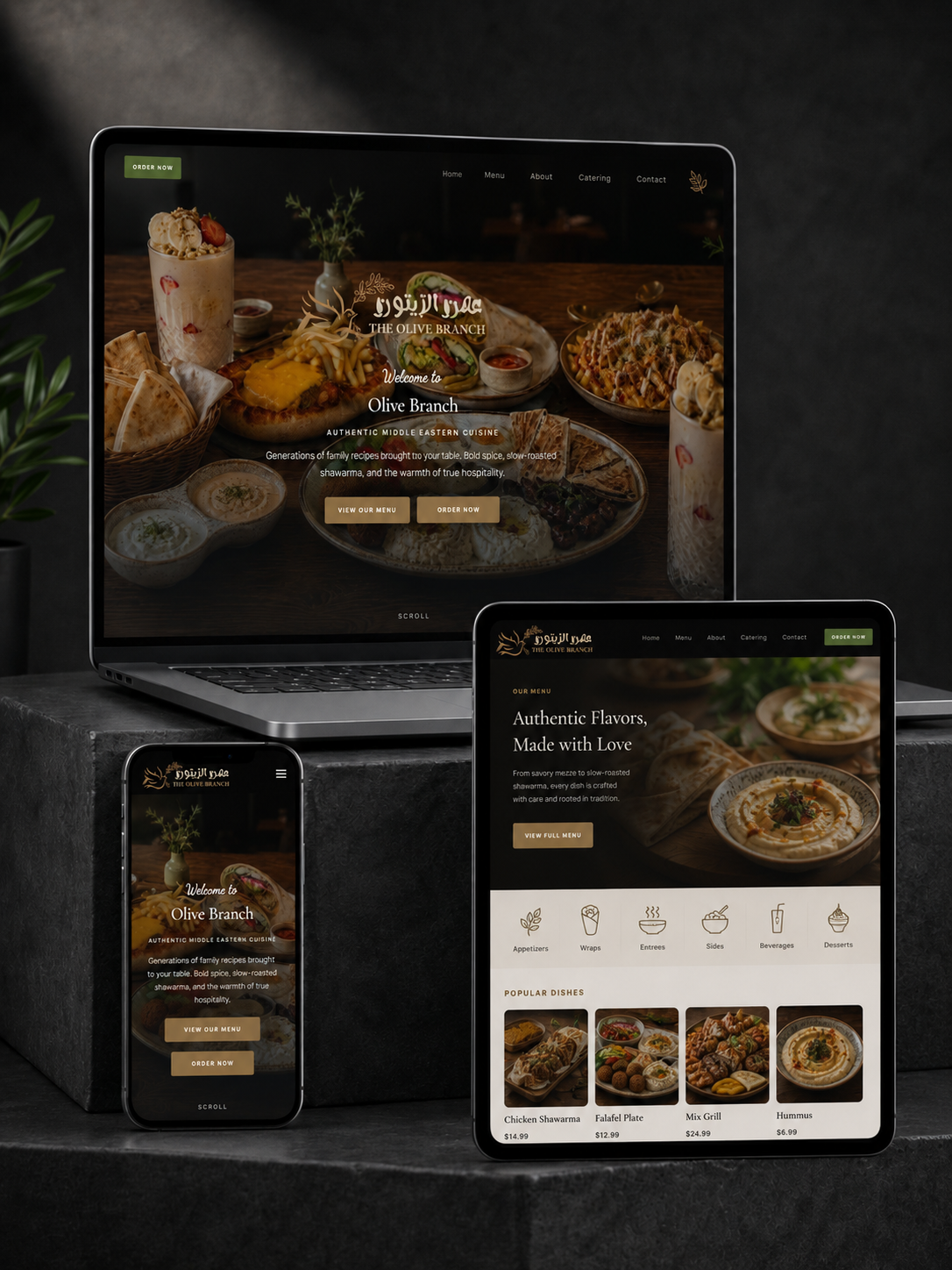 Olive Branch restaurant website project multi-view showcase