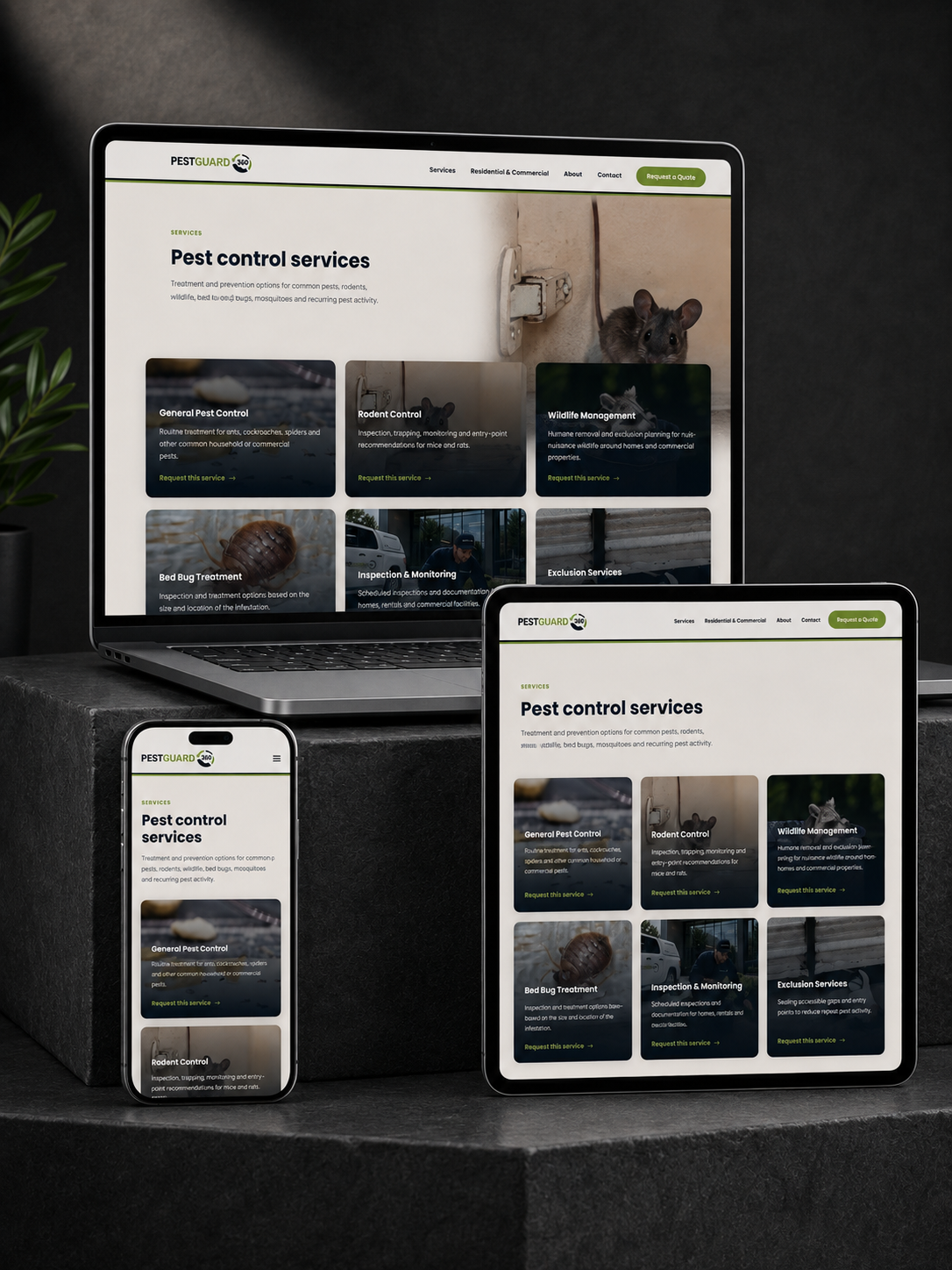 PestGuard 360 website project multi-view showcase