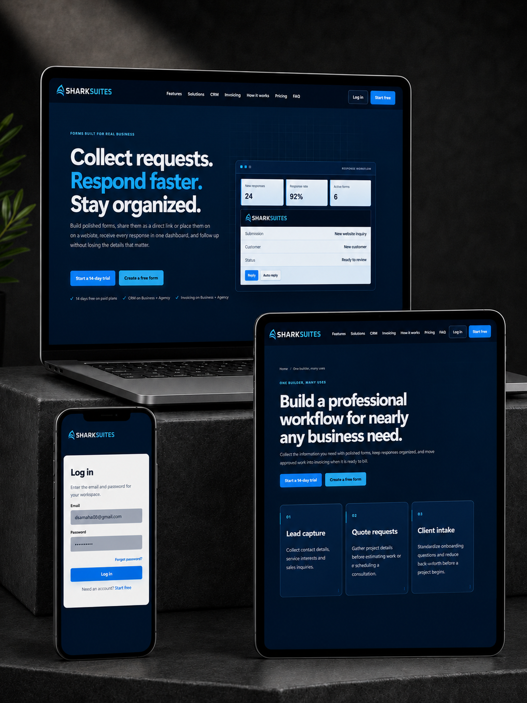 SharkSuites business platform project multi-device showcase