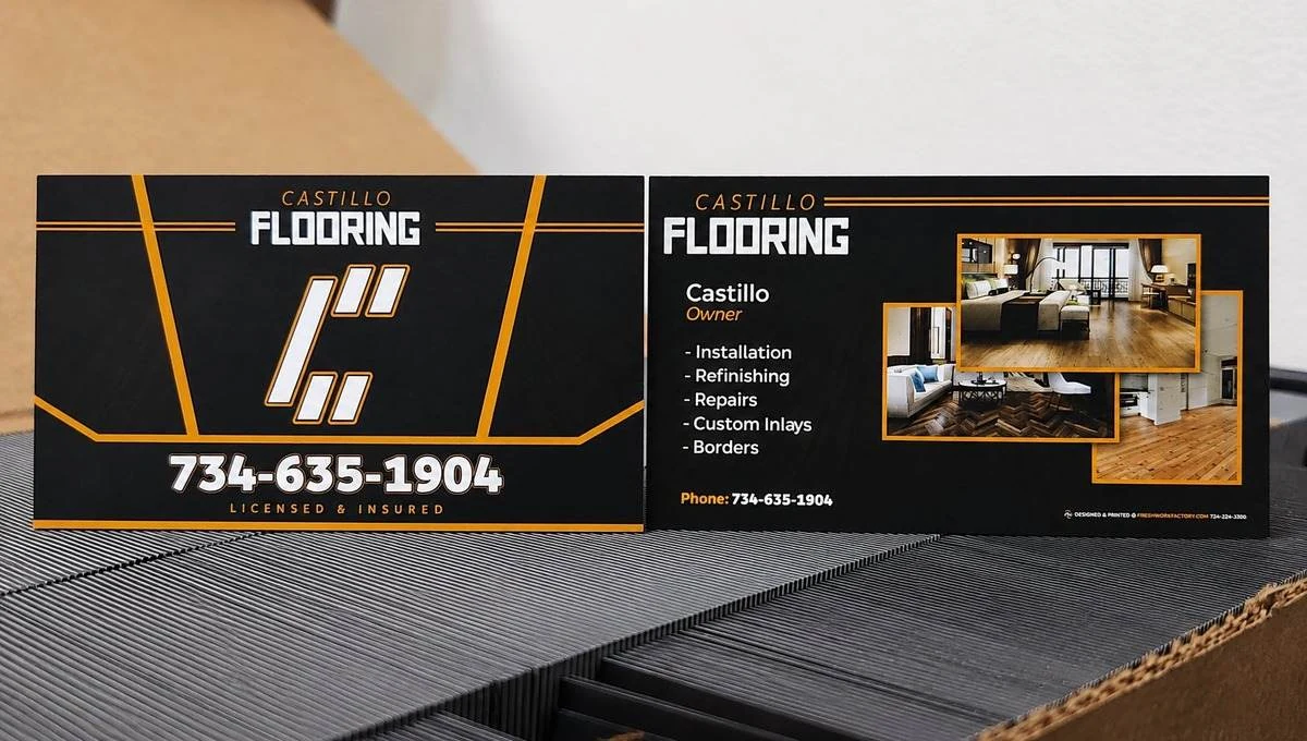 Fresh Work Factory flooring company business cards