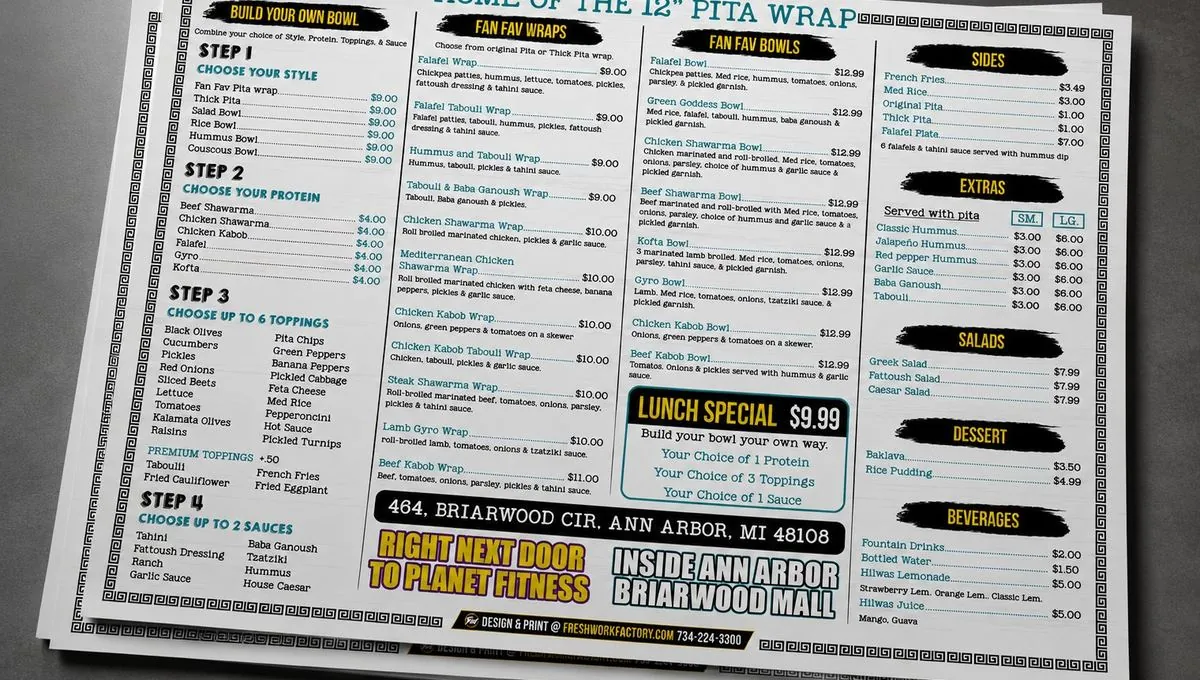 Fresh Work Factory printed menus & service sheets