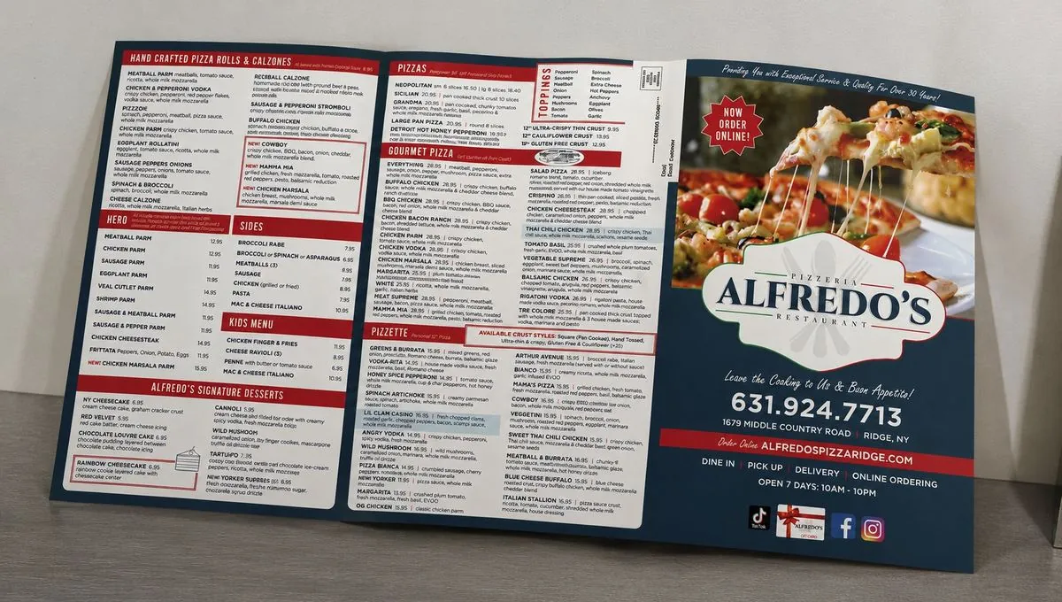 Fresh Work Factory restaurant menu printing